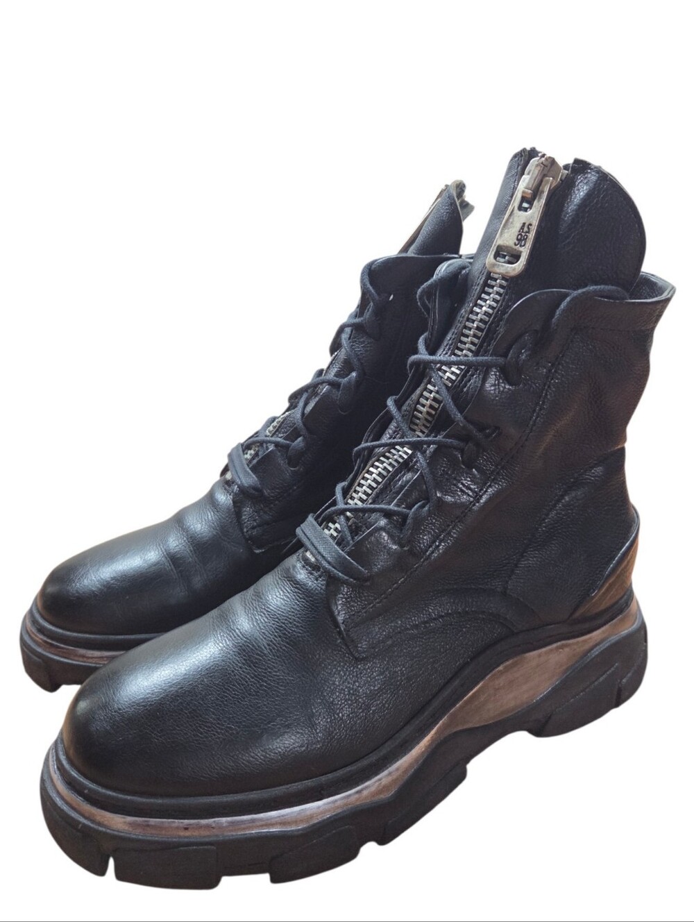 A.S.98 Women's Leather Combat Biker Ankle Boots Black Chunky Grunge Platform 38